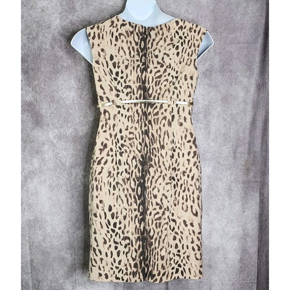 Calvin Klein‎ Sheath Dress Size 8 Brown Leopard Animal Print Belted Sleeveless - Picture 2 of 12